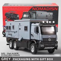 1:24 „Mercedes Benz“ kemperio RV namelio ant ratų žaislinis automobilio modelis, lietaus metalo laužo sunkvežimio žaislinis automobilio modelis su garsu ir šviesa, tinkantis vaikams, berniukams ir mergaitėms pilka spalva