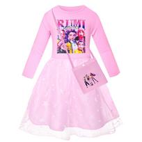 Vaikiška Mergaičių Anime Animacinis POP Dainininkė Superžvaigždė Rumi Zoey Mira Spaudas Tinklelis Vaivorykštės Apvalia Iškirpte Kasdieninė Medvilninė Suknelė 110cm