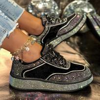 Fashion Women Crystal Sneakers Casual Flats Platform Shoes Woman Designer Brand Hiking Running Shoes Women Outdoor Luxury Sneakers 35 juoda