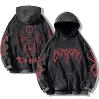 Harajuku Anime Berserk Guts Print su gobtuvu Vyriški moteriški vintažiniai manga gobtuvai Didelio dydžio gatvės drabužiai vyriški medvilniniai klasikiniai megztiniai M