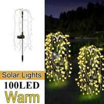 Saulės energija maitinamas 200/120 LED gluosnio medžio fejerverkų šviestuvas, 8 režimai, lauko sodo šviestuvai, daugiaspalvė/šilta dekoratyvinė girlianda 100LED-WARM