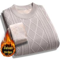 Vyriškas žieminis megztinis su vilnos pamušalu, storas megztas ilgomis rankovėmis, skirtas vidutinio amžiaus ir vyresniems, šiltas rudens/žiemos viršus tėčiui. 3XL smėlis