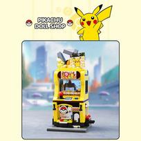 „Pokemon“ konstruktoriaus kaladėlės, Pikachu, Squirtle miesto gatvės scena, desertų namelis, karšto puodo parduotuvė, modelio kaladėlės, darbalaukio demonstravimas, žaislų dovanos vaikams With Box