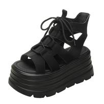Jaunos Merginos 8cm Platformos Basutės Storas Kulnas Leopardiniai Dizainerio Batai Moteriškos Pleišto Aukštakulniai Tacones Sandalias Vasariniai Šaunūs Batai 39 juoda