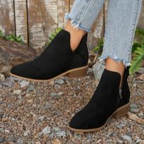 Moteriški natūralios zomšos elastingi žemakulniai batai Rudens ir žiemos ankle boots kvadratiniu pirštu atviru kulnu atvirais pirštais atsitiktiniai trumpi batai Dydis 36-43 36 juoda
