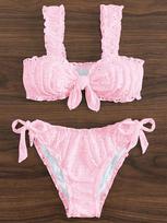 Raffluotas Bikini Rinkinys Moterims Seksualus Maudymosi Kostiumas Dviejų Dalių Suvarstomas Atgal Atviras Moteriškas Maudymosi Kostiumas Maudymosi Tuščiaviduris Madingas Paplūdimio Apranga S rožinė