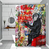 Banksy gatvės grafiti dušo užuolaida Lauko peizažas Vasaros atostogos Vonios kambario dekoras Šventinė poliesterio vonios užuolaida su kabliukais 90x180 cm