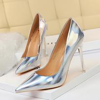 Madingi moteriški aukštakulniai Mėlynai žali Valentino bateliai prabangūs blizgūs stiletto vestuviniai nuotakos naktinio klubo madingi paprasti vienspalviai 1829-2 34(Foot22cm)