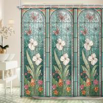 Rožinė gėlėta dušo užuolaida Romantiška vintažinė gėlė Unikali balta reljefinė skulptūra Retro lapai Augalas Botaninis vonios kambarys 90x180CM gray