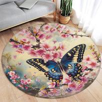 Lotoso Gėlė Koi Vyšnių Žiedas Kinų Stiliaus Apvalus Kilimas Povas Drugelis Apvalus Grindų Kilimėlis Svetainės Miegamojo Dekoro Kilimai 40X40cm