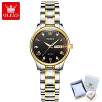 OLEVS 5563 su dovanų dėžutės laikrodžiu Kvarcinis laikrodis Trend Diamond Fashion Neperšlampamas šviečiantis moteriškas laikrodis Women juoda