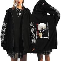 Japonijos anime Kaneki Ken Tokyo Ghoul Megztiniai su užtrauktuku Vyriški Kawaii Manga Grafiniai animaciniai švarkai Gatvės drabužiai Megztiniai Unisex paltai su gobtuvu Viršutinės XL