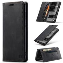 Prabangus verslo kelionių odinis piniginės telefono dėklas, skirtas iPhone 12 Pro, Xiaomi Redmi Note 9, Huawei P50, Samsung S9 Google Magnetic Flip Book Cover iPhone 6/7/8 juoda