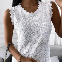 Didelio dydžio gėlėta liemenė Camisole vasaros viršutiniai drabužiai Madingi nėriniuoti palaidinė Moteriški žakardiniai marškiniai be rankovių Kasdieniai moteriški vintažiniai marškinėliai 19312 m. S balta