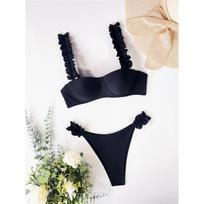 Naujas raukšlėtas bikinis Push Up maudymosi kostiumėlis Moteriškas maudymosi kostiumėlis Moteriškas dviejų dalių bikinio rinkinys su liemenėlės kaučiuku maudymosi kostiumėliu. S juoda