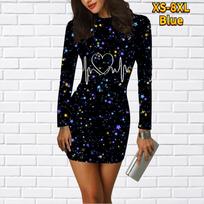 Ilgomis rankovėmis Bodycon 3D Love Circuit Print Suknelė Moteriškos Mini Suknelės Rudens liesos Ištemptos Vakarėlio Vestidos L mėlyna