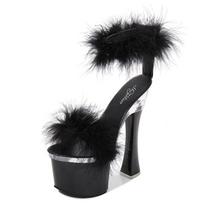 Moterų Batai Vasariniai Seksualūs Sandalai Naktinis Klubas Plušiniai Skaidrūs Super Aukštakulniai Vandeniui Atsparūs Banketiniai 17cm Kulnas 7cm Platforma LFD 34 juoda