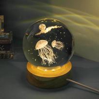 3D krištolinis rutulys krištolinė planeta, lazeriu išgraviruota Saulės sistemos gaublys, astronomija, gimtadienio dovana, stiklo sfera, namų dekoravimas Color Light Base