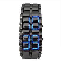 Madingas LED skaitmeninis laikrodis Lava Style Iron Samurai Metal Watch juoda/mėlyna