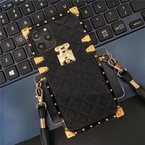 Avinėlio kvadratinis odinis dirželio dėklas, skirtas Samsung Z flip 4 S23 S22 S21 Ultra A13 A23 A33 A53 A73 / Redmi 10 9 9A 9c 9T / iPhone 14 13 12 11 / TCN SPARK6 GO iphone 12 juoda