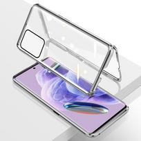 Skirtas Xiaomi Redmi Note 12 Pro Plus dėklui 360° magnetinis atverčiamas galinis dangtelis Redmi Note12 Pro+ Note12Pro 5G dvipusis stiklo smūgiams atsparus dangtelis For Redmi Note 12 5G sidabras