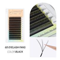 ANNAFRIS 6D W blakstienų priauginimas iš anksto paruoštos apimties ventiliatoriai Natural Soft 6D W Shape Automatinis žydėjimas dirbtinės blakstienos 0.07mm C 8mm juoda