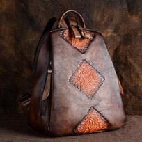 Natūralios odos kuprinė su reljefiniais vintažiniais krepšiais moterims 30cm*12cm*32.5cm kava