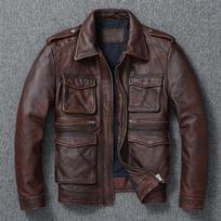Natūralios Odos Vyriška Retro Senamadiška Motociklininko Striukė Grynos Viršutinio Sluoksnio Karvės Odos Slim Fit Atlapų Paltas Atsitiktinė Tendencija XXXXXL