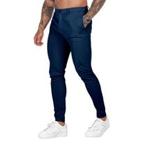 Vyriškos kelnės Slim Fit, vienspalvės, kulkšnies ilgio, minkštos, kvėpuojančios vidurio juosmens mygtuku Užsegamas užtrauktuku Vyriškos kasdienės kelnės M tamsiai mėlyna spalva