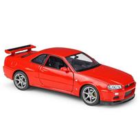 1/24 mastelio WELLY Nissan Skyline GT-R R34 lydinio automobilio modelis, metalinės žaislinės transporto priemonės Automobilių modeliai Aukštos modeliavimo kolekcijos Dovanos vaikams 1/24-19.1x7.4x5.3cm raudona