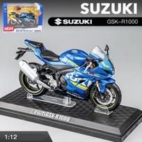 1/12 SUZUKI GSX-R1000 motociklo lydinio liejimo žaislinis motociklo automobilio modelis, jungties galvutė, guminė padanga, motociklo transporto priemonė berniukui, dovana 1/12-17x8.6x6cm mėlyna