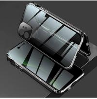 Magnetinis dėklas nuo akinimo, skirtas iPhone 15 12 Pro MAX 14 Plus 13 Mini 11 Privatumo ekrano stiklo dangtelis metalinis buferio fotoaparato apsauginis dėklas For iPhone 11 juoda