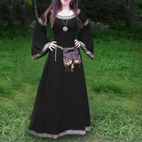 Moteriška viduramžių suknelė Renesanso stiliaus netaisyklingomis ilgomis rankovėmis Cosplay Maxi suknelė XXXXXL juoda