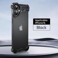 Prabangus aliuminio metalo netaisyklingos formos telefono dėklas iPhone 16 Pro 15 14 13 Pro Max su stikliniu objektyvo apsauginiu plėvelės anti-kritimo apsauginiu dėklu iPhone 15 juoda