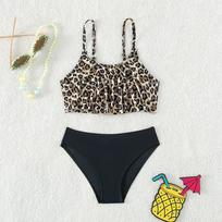 5-14 metų Vaikų maudymosi kostiumas paaugliams mergaitėms Leopardinis bikini komplektas Dalinis dviejų dalių vasaros mergaičių maudymosi kostiumas 5-6 juoda