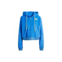Adidas Originals Trefoil Logo Print Zip Hoodie With Drawstring Women Tops Blue IB2046 S