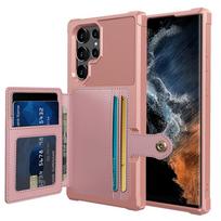 Dėklas, skirtas „Samsung Galaxy S23 Ultra Wallet“ kortelių laikikliui Magnetinis automobilio laikiklis, atsparus smūgiams, minkštas TPU+ PU odinis dviejų sluoksnių dangtelis Samsung F12