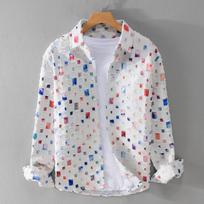 Populiarus spalvingas languotas ilgomis rankovėmis marškinis paaugliams berniukams Streetwear laisvas vyriškas marškinis pavasariui/rudeniui grynos medvilnės marškiniai kasdienis viršutinis marškinys XL white