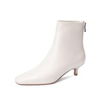 Natūralios odos moteriški batai Žieminiai avikailio ankle boots Madingi užtraukiami moteriški batai Minimalistinis kvadratinis priekis Plonas kulnas Rankų darbo batai 39 smėlis