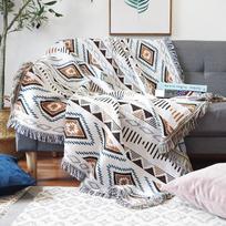 Bohemiškas austas pledas sofai-lovai, dekoratyvinis pledas, pikniko pledas, dvipusis boho sofos uždangalas, užmetamas pledas su kutais 90x90cm