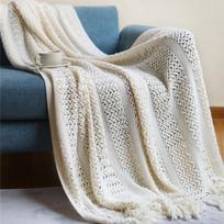 Megztas pledas sofai, lovai ir sofai. Super minkštas pledas su kutais 127*180CM+tassels smėlis