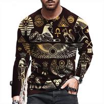 Senovės Egipto 3D spausdinimo rudens vyriški apvalios apykaklės marškinėliai Laisvi ilgomis rankovėmis Oversize megztinis Madingi viršutiniai drabužiai Streetwear Vyriški drabužiai 5XL brown