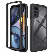 Skysto silikono 360 laipsnių hibridinis dėklas, skirtas Motorola G22 G32 G42 E13 E32s E20 Protect smūgiams atsparus pilnas apsauginis dangtelis Moto G22 juoda