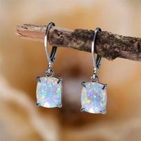 Baltos mėlynos ugnies opalo akmens kabantys auskarai moterims Bohemian Jewelry Sidabro aukso spalvos lašai auskarai balta/sidabras