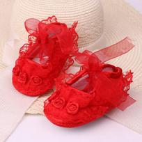 Kūdikių mergaičių nėrinių princesės gėlių bateliai minkštu padu kūdikių bateliai Size 13 (Inner Length 12cm) raudona