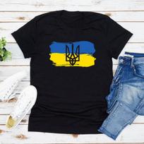 Ukrainos marškinėliai su Ukrainos vėliava, moteriški marškinėliai, Ukrainos trišakis, moteriški drabužiai, trumpomis rankovėmis, gatvės apranga, viršutiniai marškinėliai S juoda