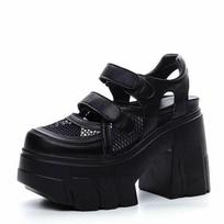 Madingi moteriški sandalai Natūrali oda Nauji 11 cm kulniukai Aukšti tinkliniai moteriški sandalai Aukštakulniai Patogūs platforminiai aukštakulniai sandalai Moteriški ankle boots 34 juoda