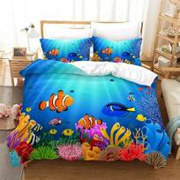 Kids Cartoon Ocean Fish Duvet Cover Microfiber Marine Theme Bedding Set Sea Underwater World Quilt Cover Queen For Boys Girls 70x133cm 2pcs