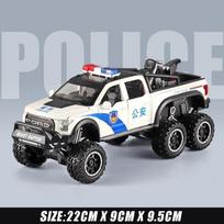 1/24 mastelio Raptor F150 policijos automobilio modelis, lydinio metalinis kėbulas, visureigio papuošalai, kartos garsas ir šviesa, atsitraukiantis žaislas, dovana berniukui gimtadienio proga balta