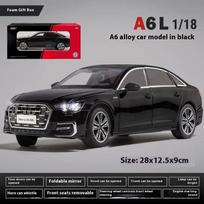 1/18 mastelio A6 L lydinio automobilis, lieto metalo modelis, simuliacinis garsas ir šviesa, atitraukiamas žaislas, kolekcinis eksponatas, ornamentas, dovana vaikams juoda
